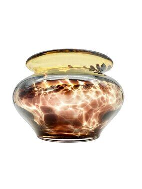 Handblown Tortoise Glass Vase Unique Brown and Amber Design 6.5" Dia x 4" Tall